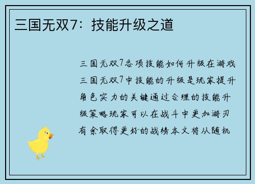三国无双7：技能升级之道
